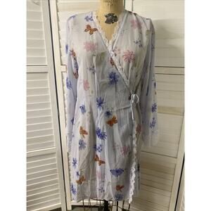 New Valerie Stevens Sheer Blue Floral & Lace Robe New With Tags Sz Small